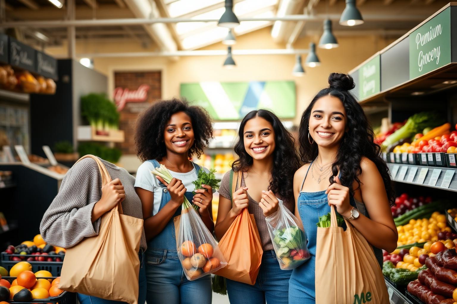 Brooklyn shoppers holding fresh produce at The Fresh Grocer